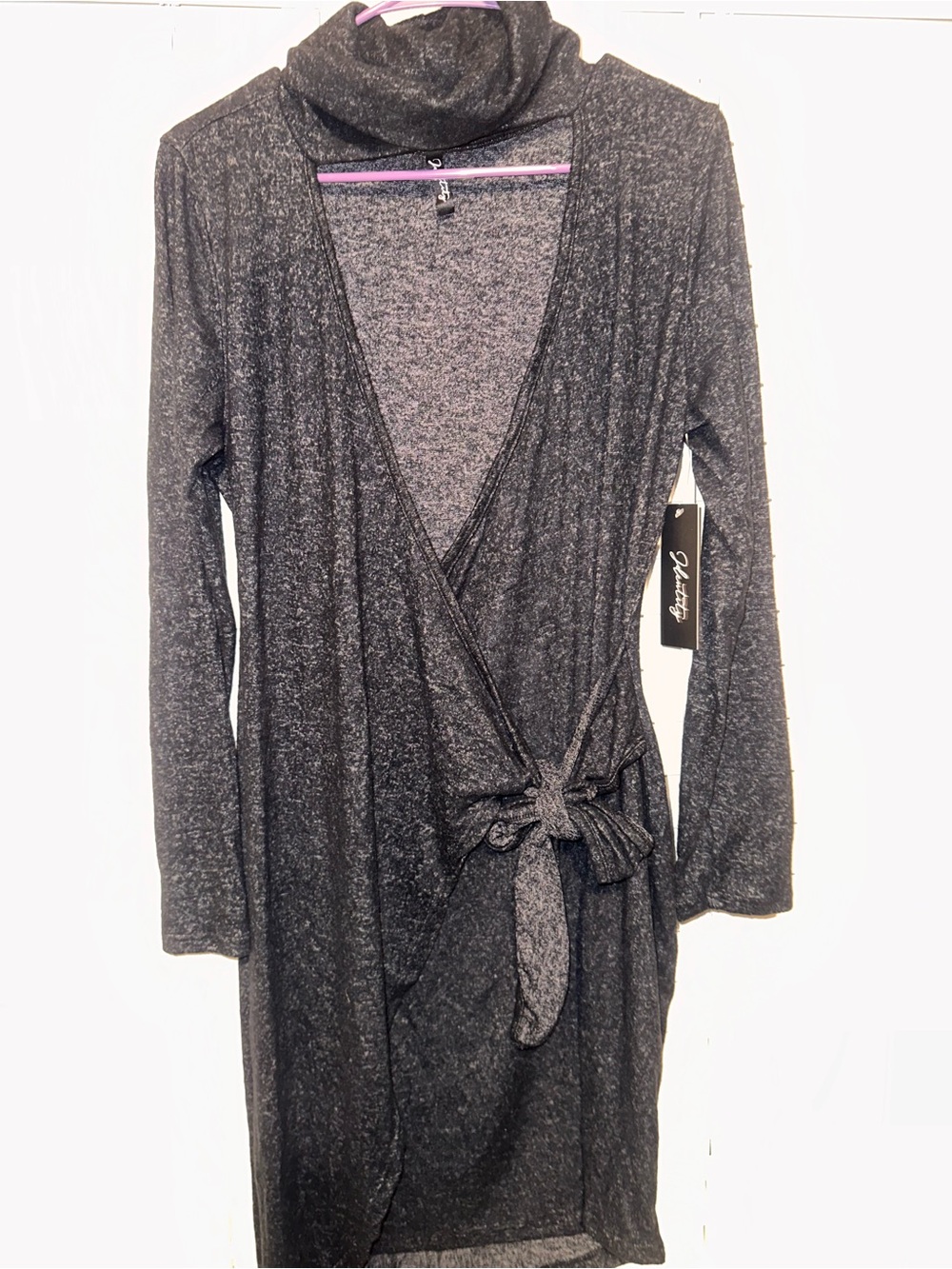 Cozy Charcoal Wrap Dress with Turtleneck